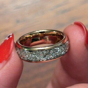 German Silver Glass Rose Gold Tungsten Women's Ring 6mm Size 5